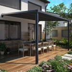 Sunny inch ® pergola adossée aluminium à toile rétractable électrique avec leds - 3 x 3 m - gris anthracite ... Sunny inch ® pergola adossée aluminium à toile rétractable électrique avec leds - 3 x 3 m - gris anthracite ...