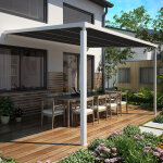 Sunny inch ® pergola adossée aluminium à toile rétractable électrique avec leds - 4 x 3 m - blanc Sunny inch ® pergola adossée aluminium à toile rétractable électrique avec leds - 4 x 3 m - blanc