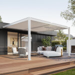 Sunny inch � pergola bioclimatique adoss�e � lames orientables en aluminium - armature blanc - 4 x 3 ...