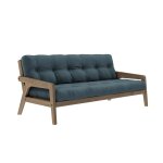 Karup design banquette ajustable grab en pin massif fonc avec matelas futon bleu canard 130x190