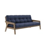 Karup design banquette ajustable grab en pin massif fonc avec matelas futon bleu marine 130x190