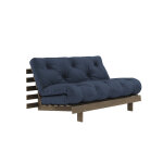 Karup design canap convertible roots en pin massif fonc et matelas futon bleu 140x200