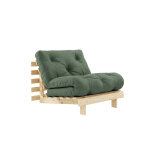 Karup design canap convertible roots en pin massif naturel avec matelas futon kaki 90x200