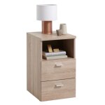 Terre de nuit chevet 2 tiroirs + 1 niche en bois imitation chêne clair - ch13024 Terre de nuit chevet 2 tiroirs + 1 niche en bois imitation chêne clair - ch13024