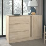 Terre de nuit commode 3 tiroirs 1 porte bois naturel clem