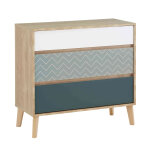 Terre de nuit commode 3 tiroirs en bois imitation chne clair - co5046