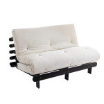 Terre de nuit ensemble matelas futon en coton et structure en bois massif noir 140x200 ecru