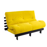 Terre de nuit ensemble matelas futon en coton et structure en bois massif noir 140x200 ocre