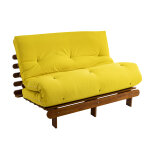 Terre de nuit ensemble matelas futon en coton et structure en bois massif noisette 140x200 ocre