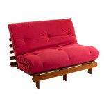 Terre de nuit ensemble matelas futon en coton et structure en bois massif noisette 140x200 rouge