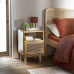Terre de nuit lit en pin massif avec vritable cannage anna 90x190 + table de chevet cannage