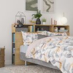 Terre de nuit tte de lit avec niches de rangement en bois clair et gris - tl9052