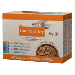 12 x 85 g lot mixte de nourriture humide pour chat nature?s variety bouches en sauce (4 varits)