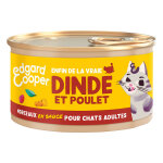 6x85g edgard & cooper adult morceaux en sauce sans crales dinde, poulet - pte pour chat