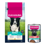 15kg adult medium breed poulet premium nutrition eukanuba croquettes pour chien + 3x400g nourriture humide ...