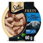 32x60g sheba d�mes filets fins poulet, thon - p�t�e pour chat