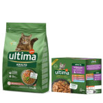 2. 5kg adult saumon ultima croquettes pour chat + 8x85g sachets offerts !