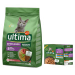 2. 5kg st�rilis�, b?uf ultima croquettes pour chat + 8x85g sachets offerts !