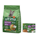2. 5kg st�rilis�, poulet, orge ultima croquettes pour chat + 8x85g sachets offerts !