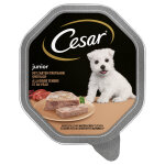 28x150 g barquettes cesar junior  la dinde et au veau, nourriture humide pour chien