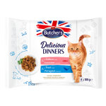 32 x 100 g butcher?s delicious dinners pour chat lot mixte : saumon, truite, nourriture humide