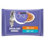 4x85g chat sensible poulet, thon purina one - p�t�e pour chat