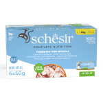 Lot �conomique 24x50g thon avec du bar schesir complete nutrition en gel�e p�t�e pour chat