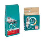 9. 75kg chat st�rilis� b?uf, bl� one purina croquettes pour chat + 2, 8kg adulte saumon, c�r�ales compl�tes ...