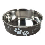 Gamelle en inox karlie  motifs de pattes, noir pour chien - 1, 5 l, diamtre 21 cm