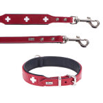 Lot hunter swiss : collier + laisse en cuir pour chien - collier taille 60 + laisse l 200 cm