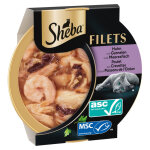 Lot sheba d�mes filets fins 32 x 60 g pour chat - poulet, crevettes