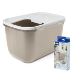 Maison de toilette savic hop in giant pour chat - maison de toilette moka / blanc + 6 sacs  litire