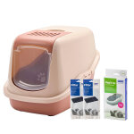 Maison de toilette savic nestor pour chat - maison rose champagne / rouge toscane + 2 filtres de rechange ...