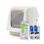 Maison de toilette savic nestor giant pour chat - maison blanc / moka + 2 filtres de rechange + 6 sacs ...
