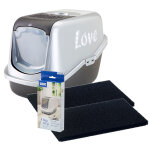 Maison de toilette savic nestor impression love pour chat + 2 filtres + 12 sacs � liti�re
