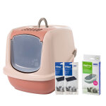 Maison de toilette savic nestor xxl pour chat - maison rose champagne / rouge toscane + 2 filtres de ...