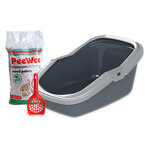 Peewee ecominor bac  litire anthracite / gris pour chat - maison de toilette pour chat