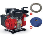 Pack pompe  eau thermique essence 10. 000 l / h 2 cv raccord 1, 5 avec tuyau d'aspiration 5 m et tuyau ...