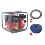 Pack pompe  eau thermique essence 48. 000 l / h 7 cv raccord 3 avec tuyau d'aspiration 5 m et tuyau ...