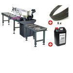 Scie � ruban pour m�taux 0 - 60� capacit� 225 mm 1, 1 kw 400v 2 vit. y compris 2 convoyeurs 1m et 2m ...