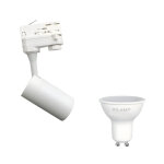 Silamp kit spot led sur rail 80 triphas blanc + ampoule led gu10 5w - blanc chaud 2300k - 3500k