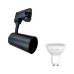 Silamp kit spot led sur rail 80 triphas noir + ampoule led gu10 5w - blanc froid 6000k - 8000k