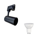 Silamp kit spot led sur rail 80 triphas noir + ampoule led gu10 8w - blanc froid 6000k - 8000k