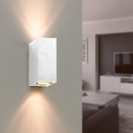 Optonica applique murale blanche led carr�e ip44 double faisceau gu10