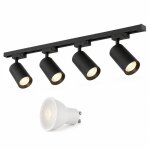 Silamp kit rail led monophas� + 4 spots gu10 noir - 200 cm - blanc chaud (2300k - 3500k)