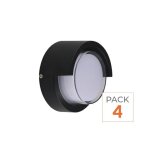 Silamp pack de 4 - applique murale led 15w noire ronde ip65 avec cache - blanc chaud 2300k - 3500k