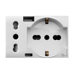 Prise schuko ave à deux broches et usb domus s44 10 / 16a blanc 44109015usb Prise schuko ave à deux broches et usb domus s44 10 / 16a blanc 44109015usb