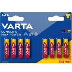 5 + 3 piles alcalines aaa / lr03 varta longlife max power 5 + 3 piles alcalines aaa / lr03 varta longlife max power