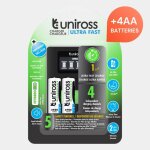 Chargeur uniross ultra fast lcd charger avec 4 piles aa Chargeur uniross ultra fast lcd charger avec 4 piles aa