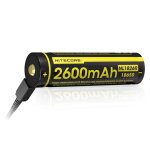 Pile rechargeable via usb 18650 nitecore nl1826r 3, 6v 2600mah (cable non fourni)